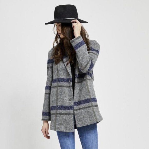 Gentle Fawn Gray and Blue Plaid Pea Coat - Picture 1 of 8